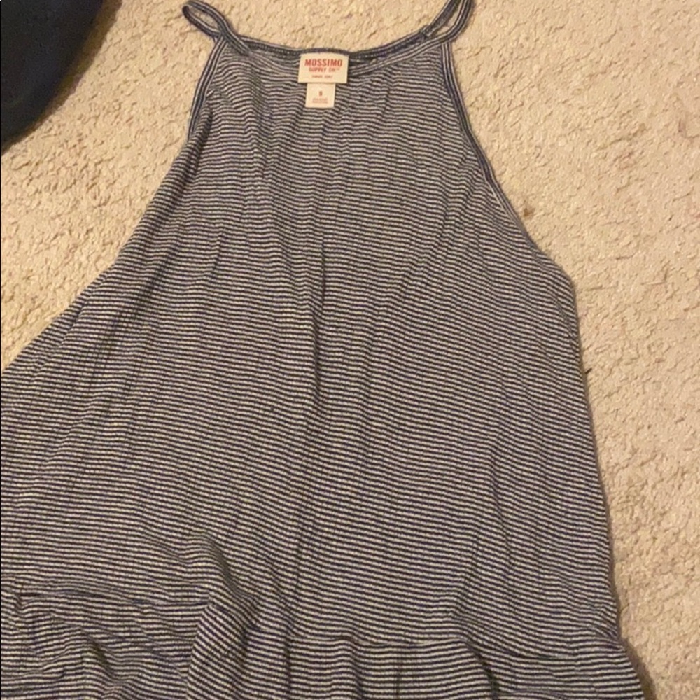 navy blue and white striped tank top